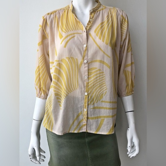 FRNCH Button Up Gauzy Blouse Green Apricot Small - Picture 1 of 11